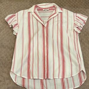 Madewell Red Striped Central Ruffle Sleeve Shirt